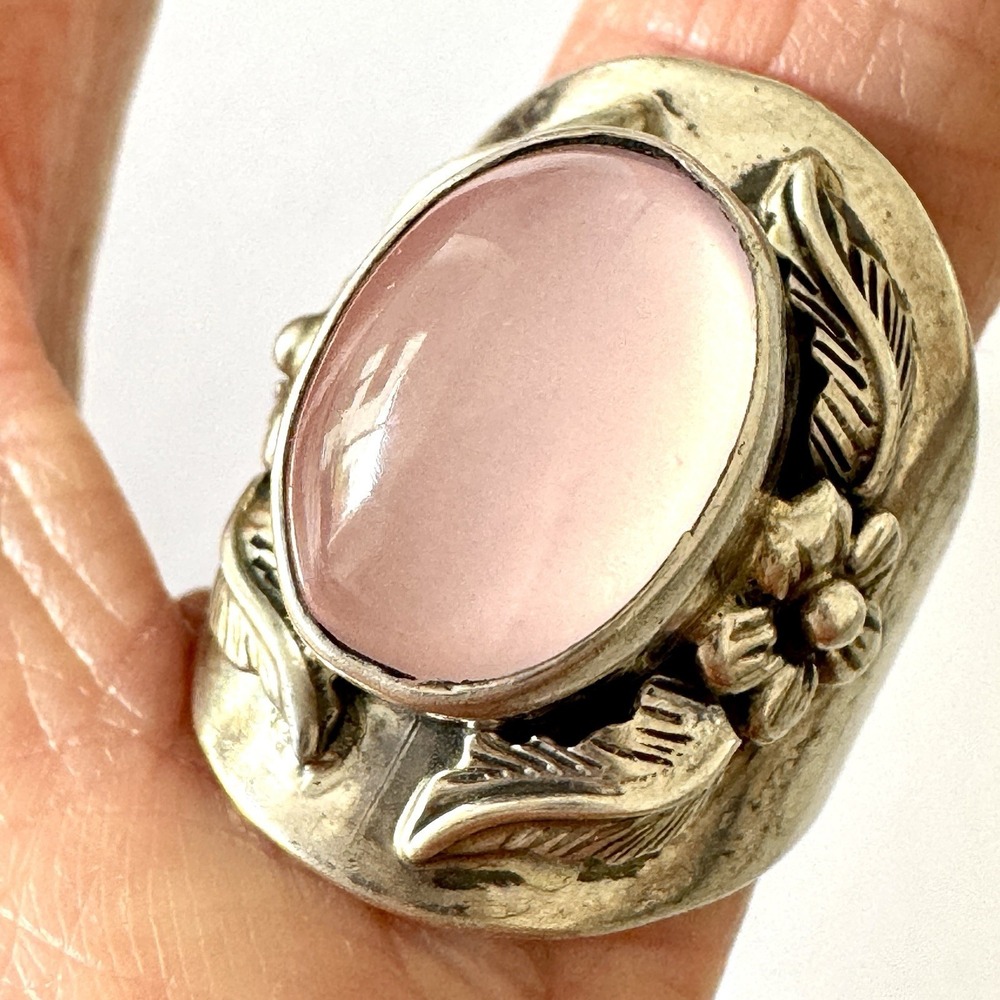 VTG Navajo Pink Quartz Ring Sz 6 Wedding Band 23mm Wide Signed ED Flower Old